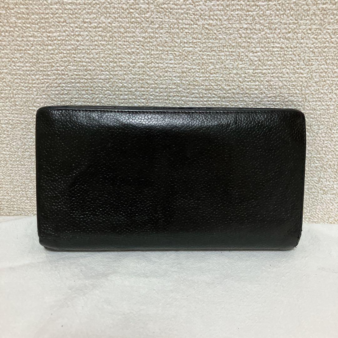 ✨本物鑑定済✨CHANEL キャビアスキン　ココマーク　二つ折り　長財布　黒