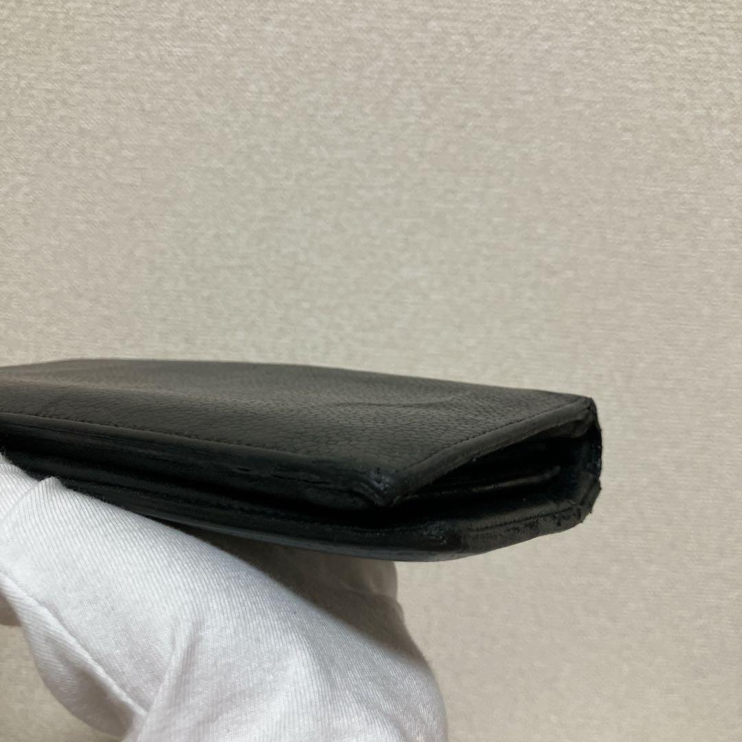 ✨本物鑑定済✨CHANEL キャビアスキン　ココマーク　二つ折り　長財布　黒
