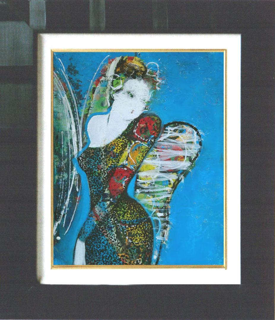 油絵 菅家令子 絵 絵画インテリア 額付(白) uF6-010511 人物 女性