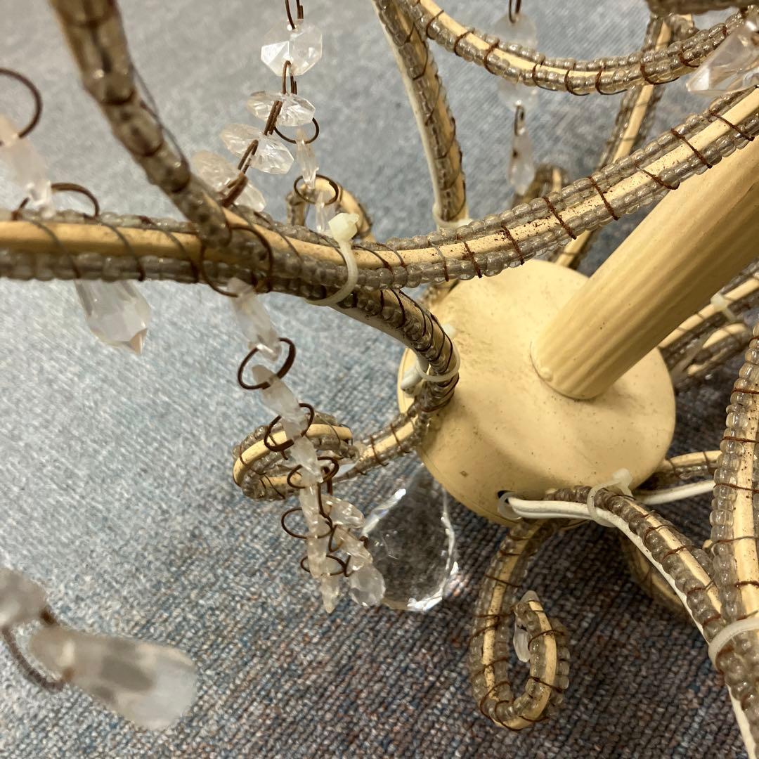 ガラス製 ホワイト シャンデリア 6灯 クリスタル ビーズ 装飾 ライト