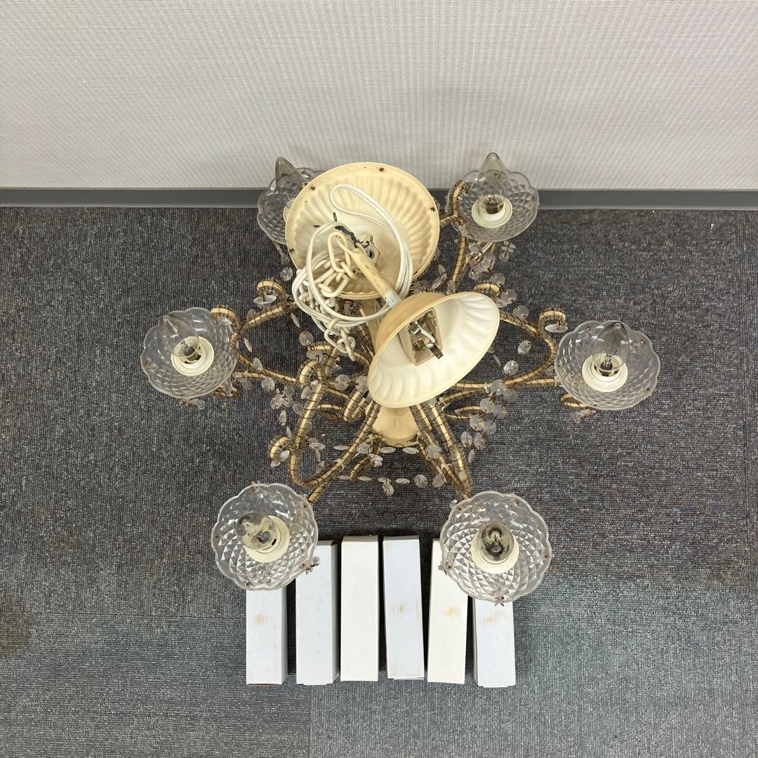 ガラス製 ホワイト シャンデリア 6灯 クリスタル ビーズ 装飾 ライト