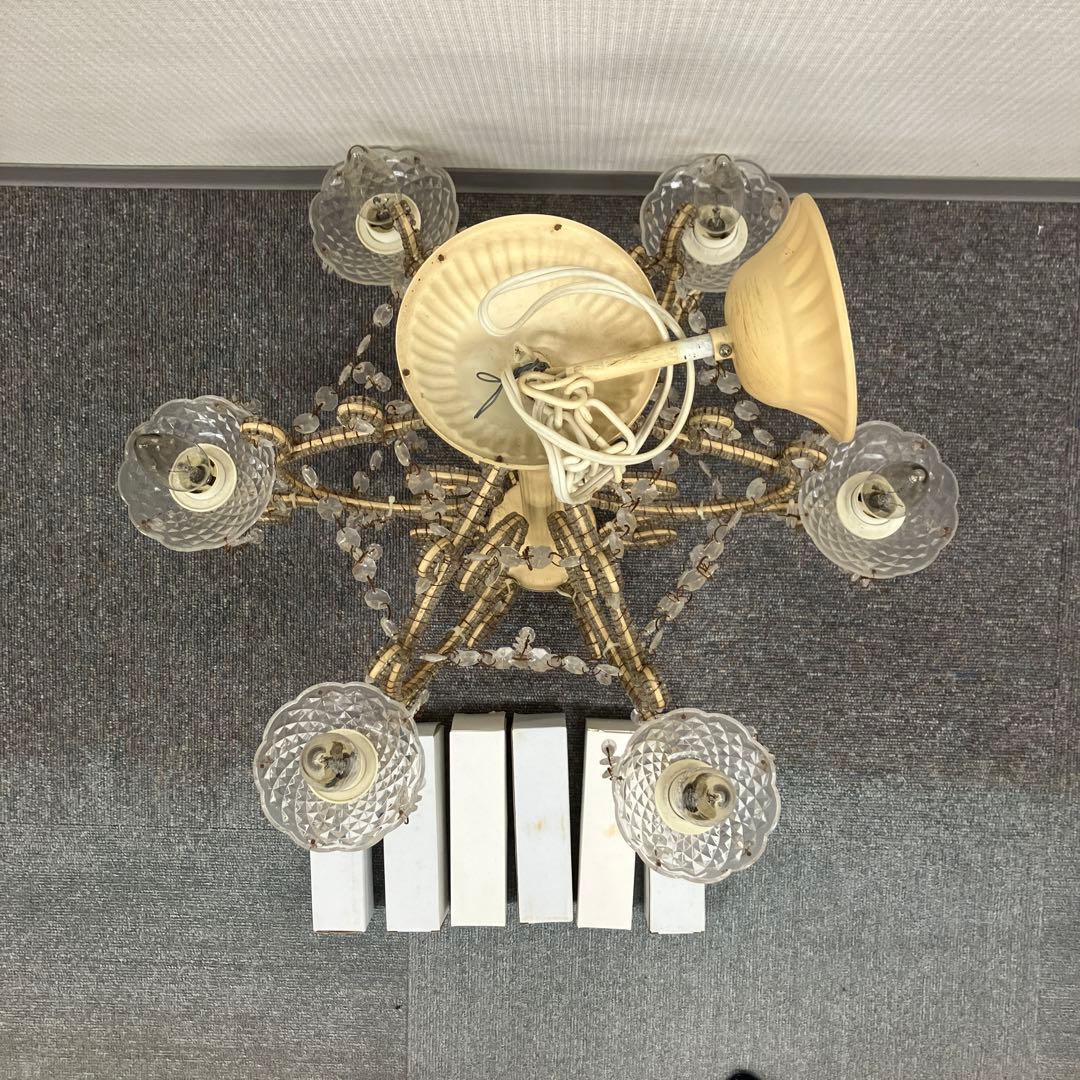 ガラス製 ホワイト シャンデリア 6灯 クリスタル ビーズ 装飾 ライト