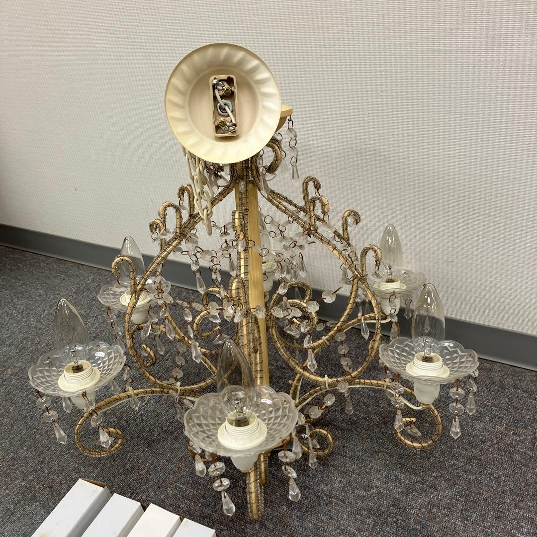 ガラス製 ホワイト シャンデリア 6灯 クリスタル ビーズ 装飾 ライト