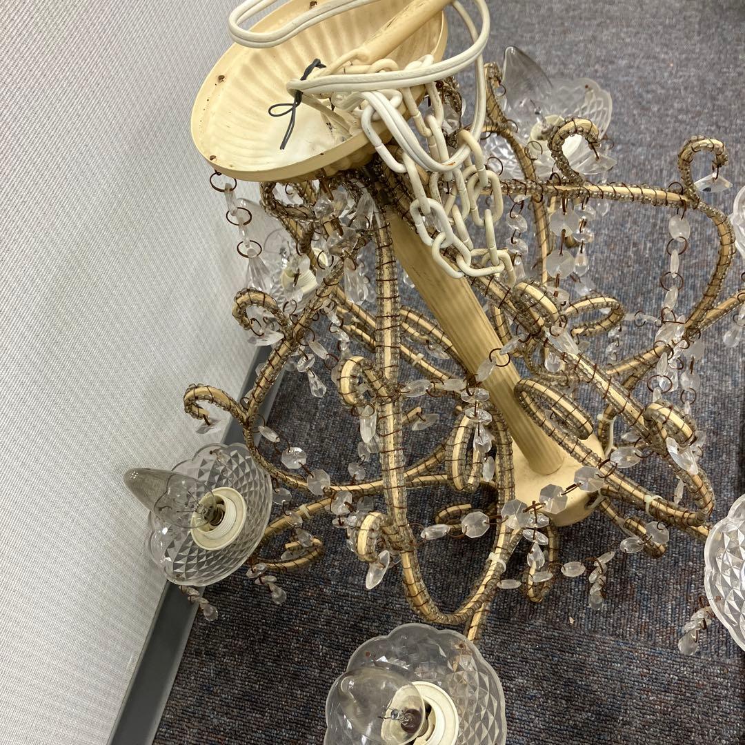 ガラス製 ホワイト シャンデリア 6灯 クリスタル ビーズ 装飾 ライト