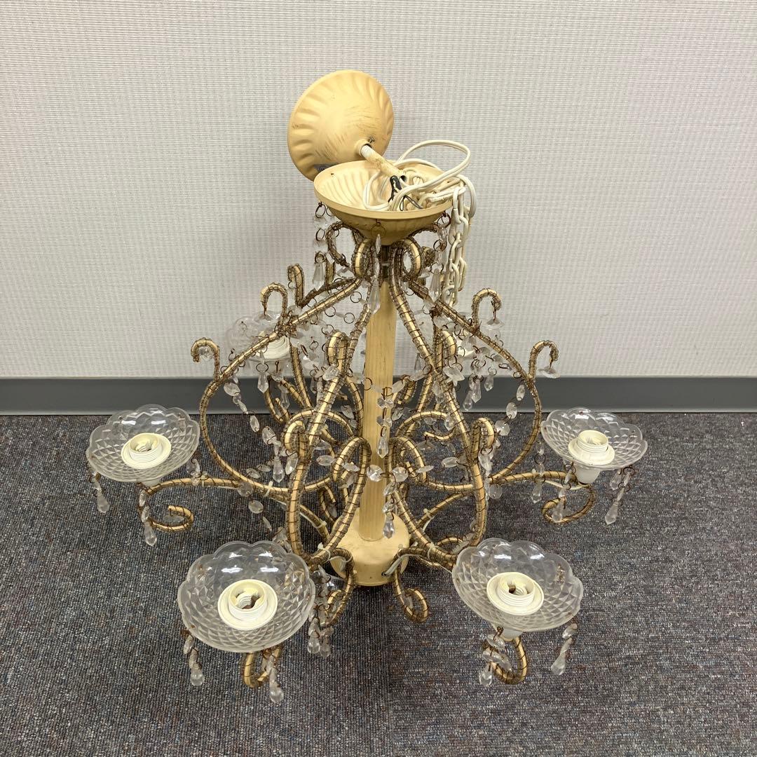 ガラス製 ホワイト シャンデリア 6灯 クリスタル ビーズ 装飾 ライト