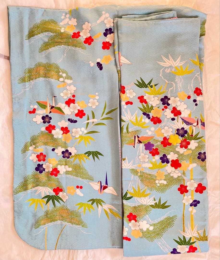 高島屋誂え　千總　四つ身　正絹　子供着物　比翼　刺繍　パールトーン加工　七五三