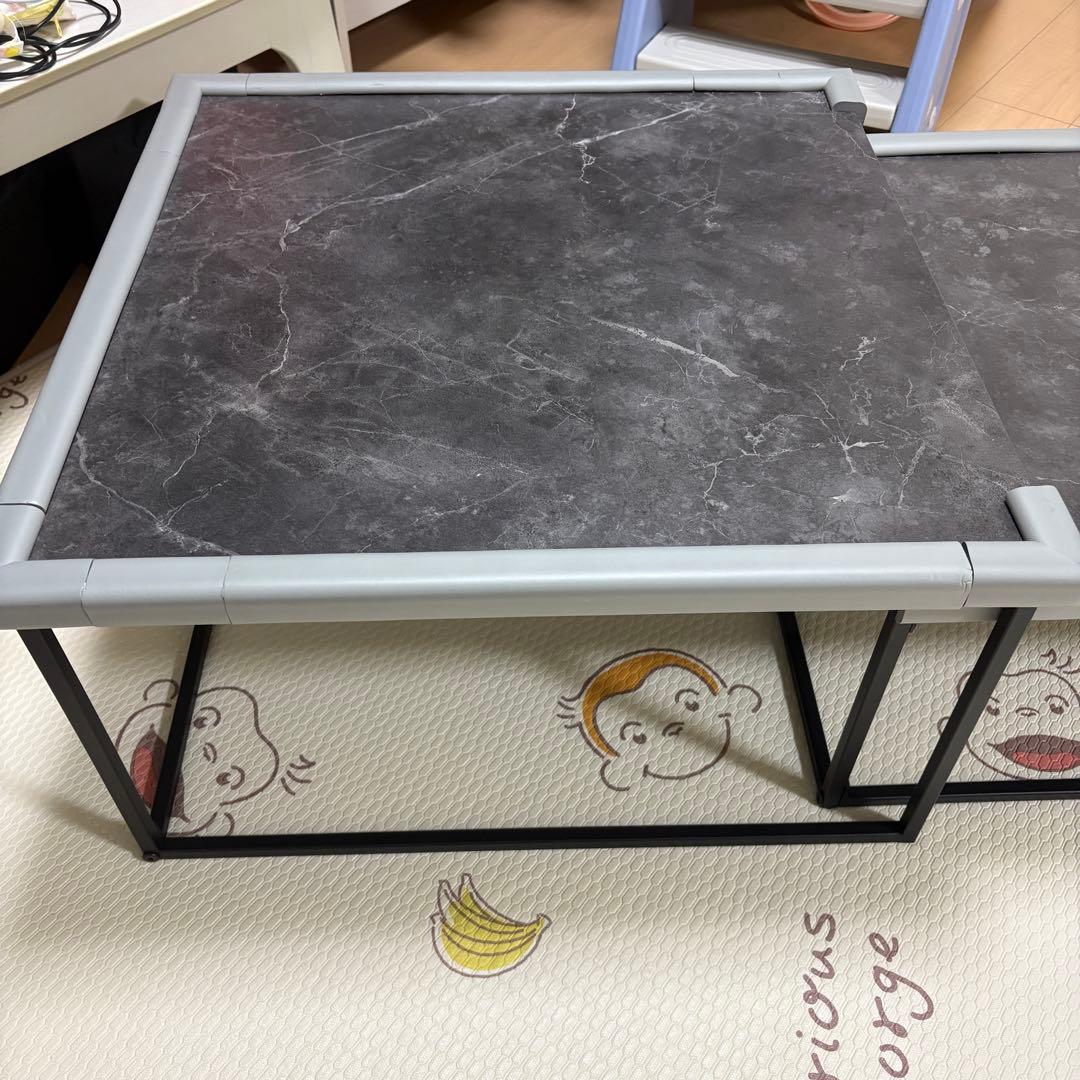 O*e様 LOWYA ローテーブル Sサイズ 大理石柄 ダークグレー/ブラック