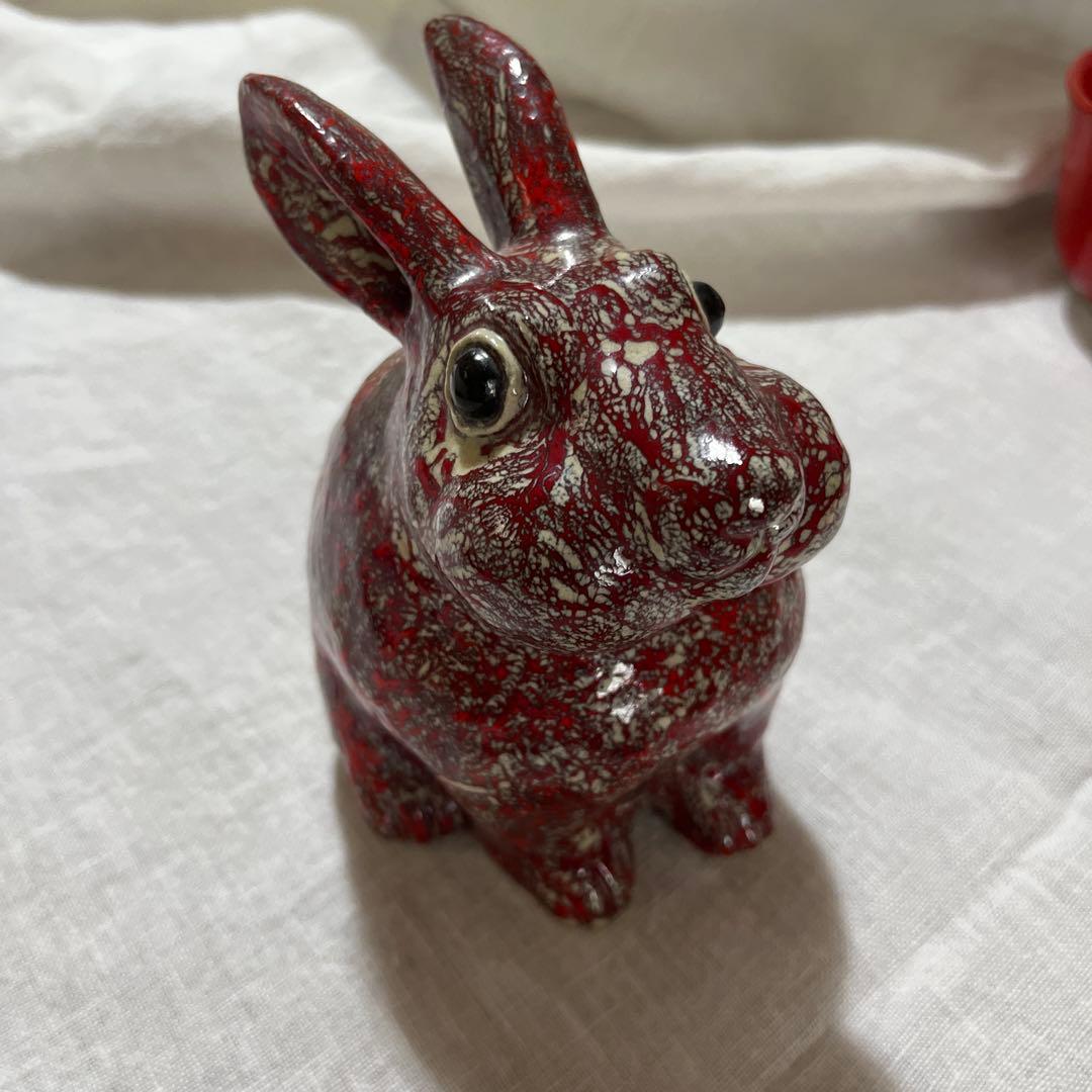 【美品】箕面焼　松田箕山作　干支　十二支　兎　卯　置物