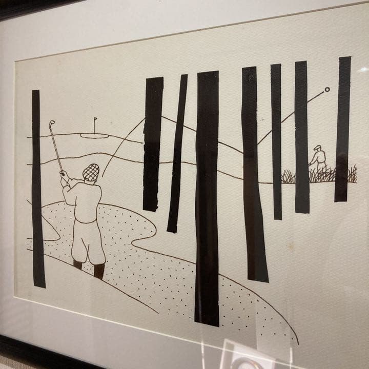 希少 唐仁原 教久 モノクロ イラスト 原画 絵画 ゴルフ ①