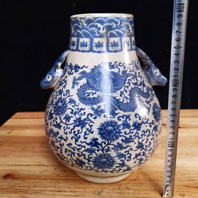 青花磁 鹿頭尊 置物 景徳鎮 陶磁器 装飾品 現代工芸品 美術品