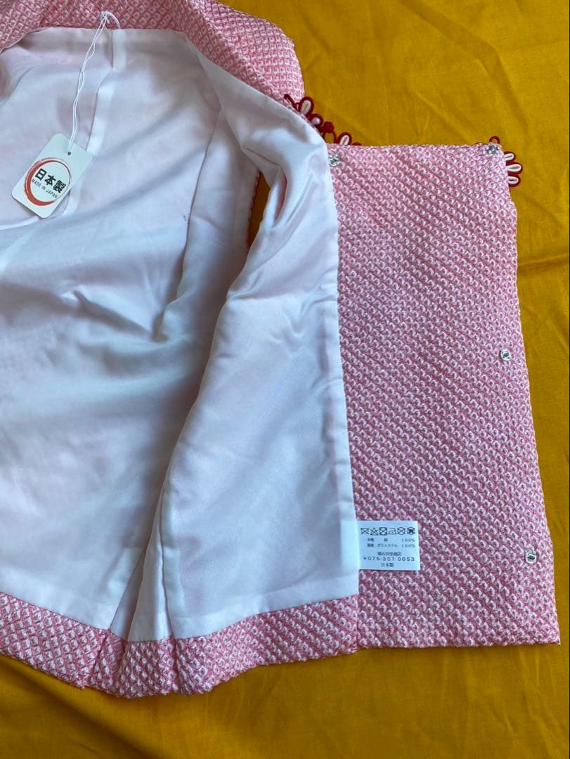 三歳　正絹鹿の子絞り 被布 草履 巾着 ３点セット