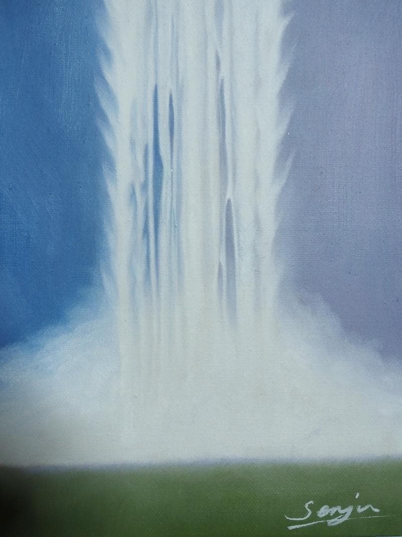 【値下げ】油絵　風景画　千住博　ウォーターフォール　F６号　額付き　手描き　肉筆