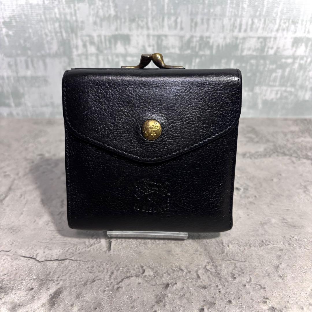 【こーよー！】イルビゾンテ ILBISONTE がま口ミニ財布 黒 シボ革