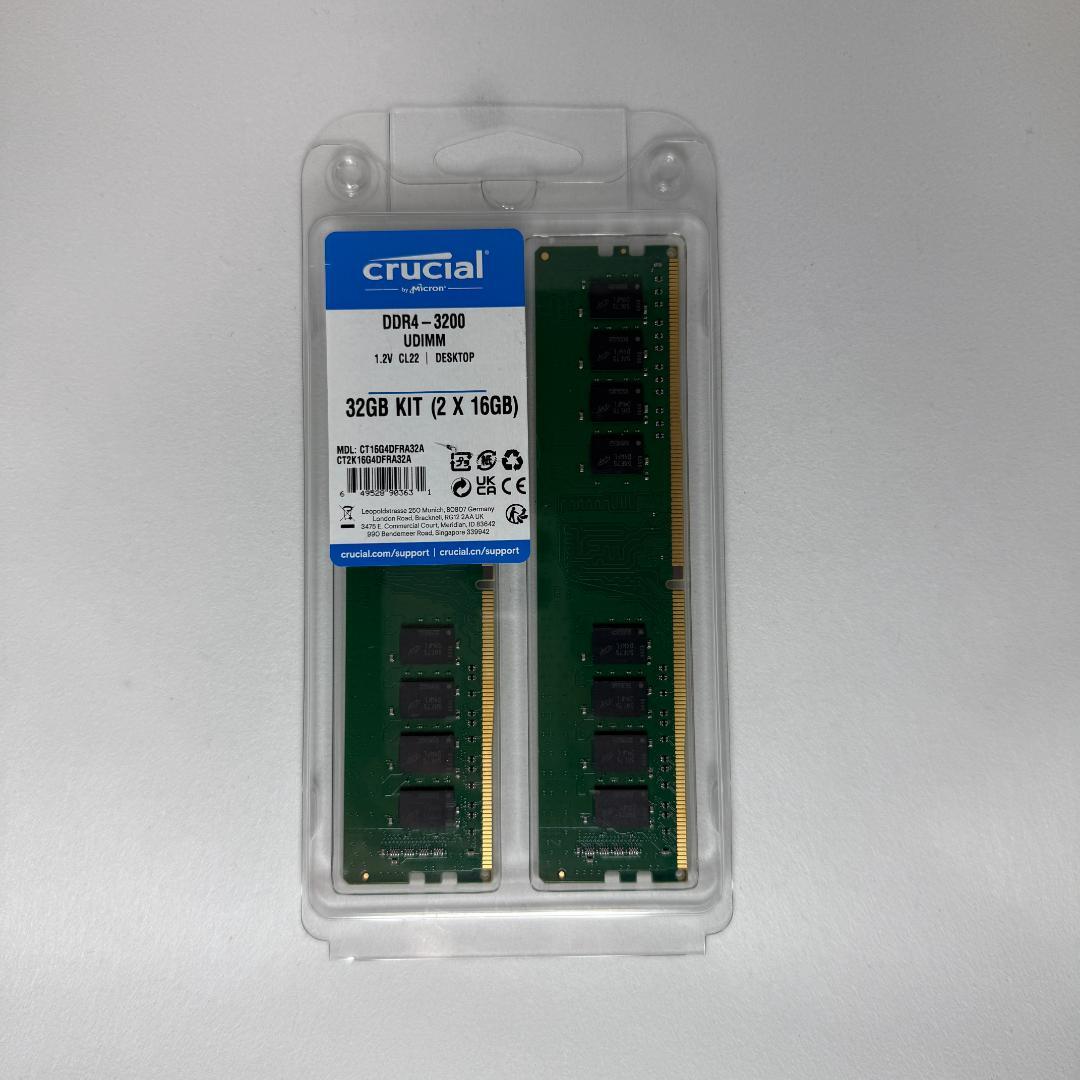 新品、未使用 crucial DDR4-3200 32GB (2x16GB)