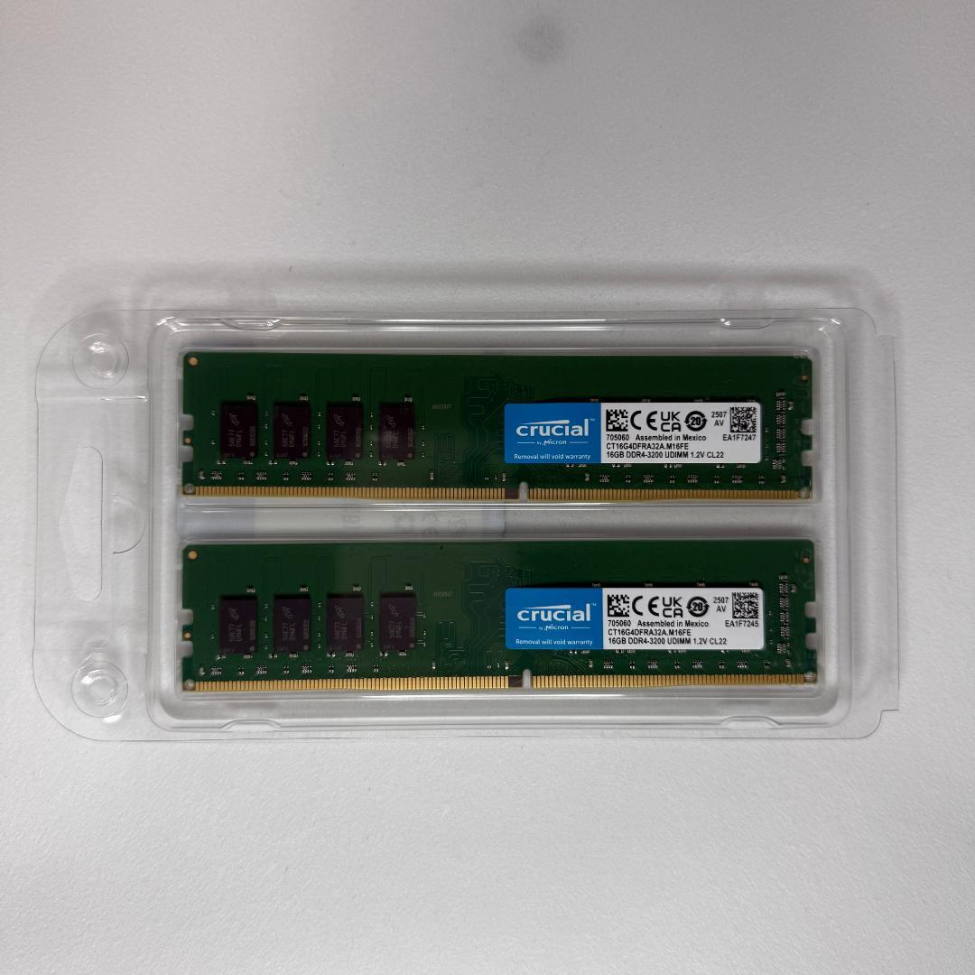 新品、未使用 crucial DDR4-3200 32GB (2x16GB)