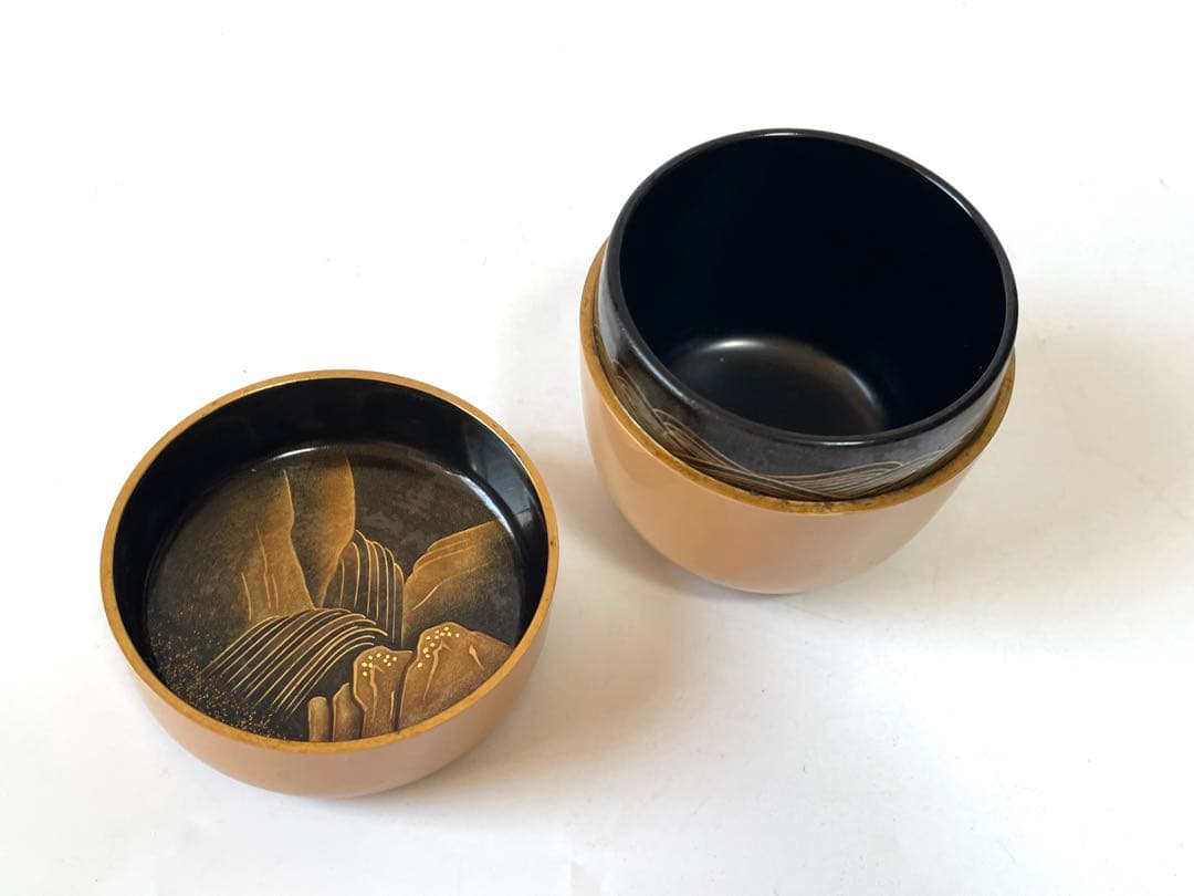 茶道具　 中村恭蔵　山水蒔絵　棗　共箱　加賀蒔絵師　蒔絵　漆　茶入