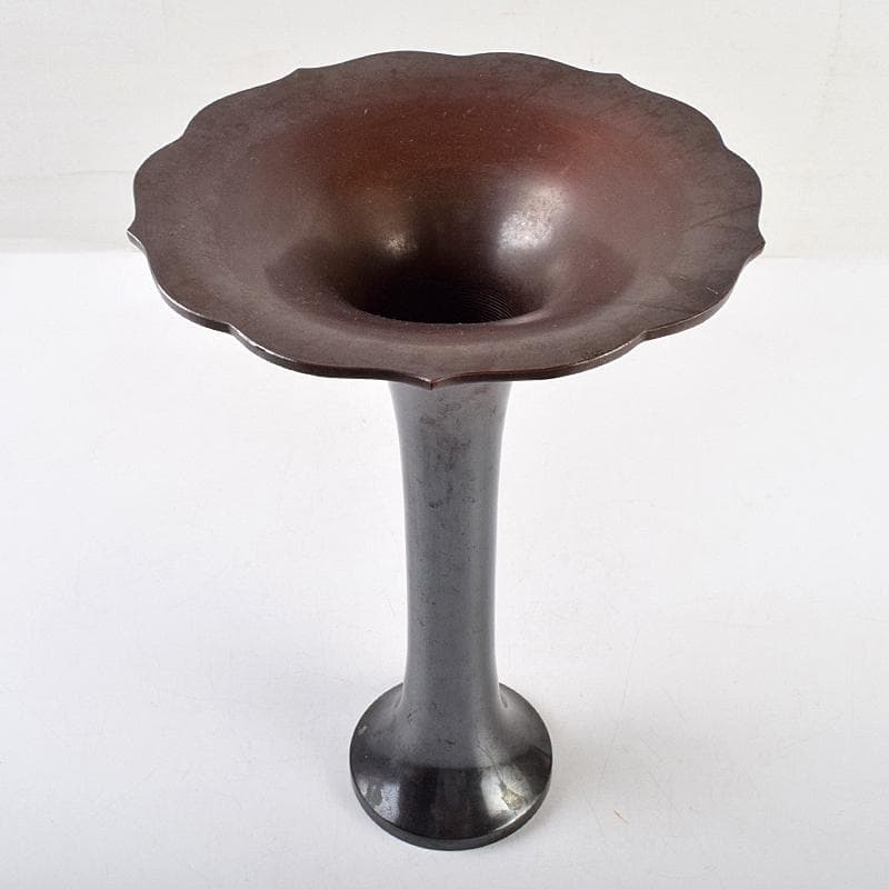 高岡銅器　勝峰作　鋳銅　桔梗口花瓶　共箱　M　R9521B