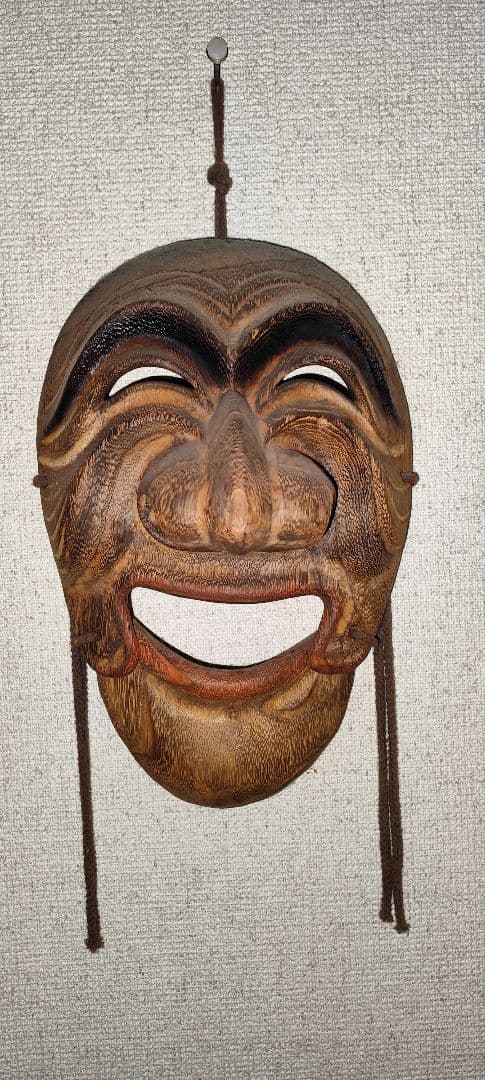 日本伝統 木彫り お多福 おかめ 面 インテリア 壁掛け