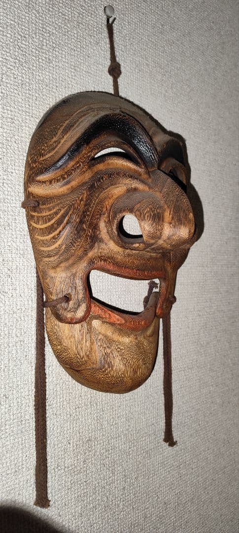 日本伝統 木彫り お多福 おかめ 面 インテリア 壁掛け