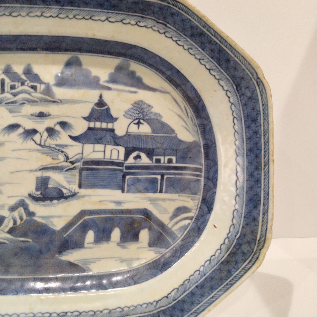 専用 m198 中国唐物 清朝古染付 新渡 南京山水風景図八角大皿
