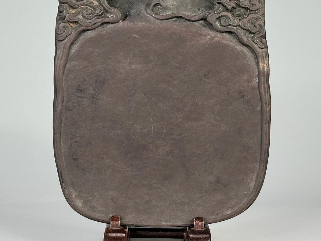 中国美術　清時代　清康熙　陳奕禧銘　祥雲龍文端渓硯　紫端渓　古物保証　唐物　古物