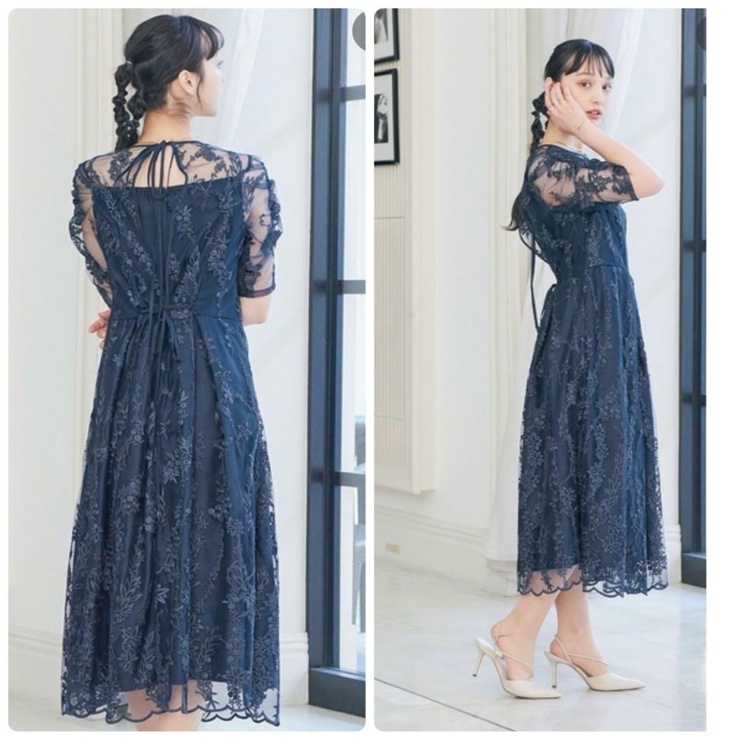 極美品 niana 刺繍レース バックリボン パーティードレス 二次会 4L