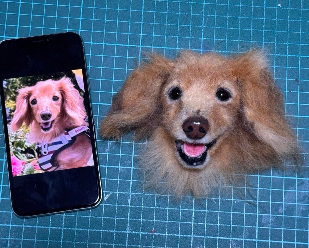 わんこ限定　うちの子プレート　わたわたペットの羊毛フェルト作品