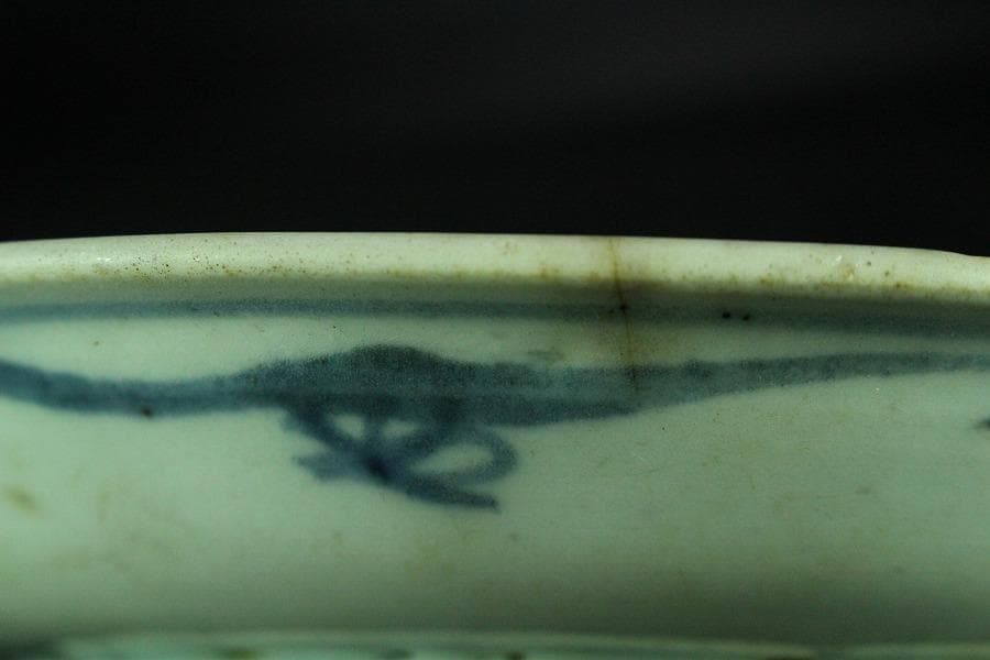 中国美術 古染付 草花紋 皿 φ17.5cm 五件 まとめて(K-RC994)