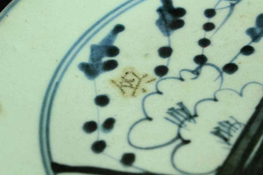 中国美術 古染付 草花紋 皿 φ17.5cm 五件 まとめて(K-RC994)