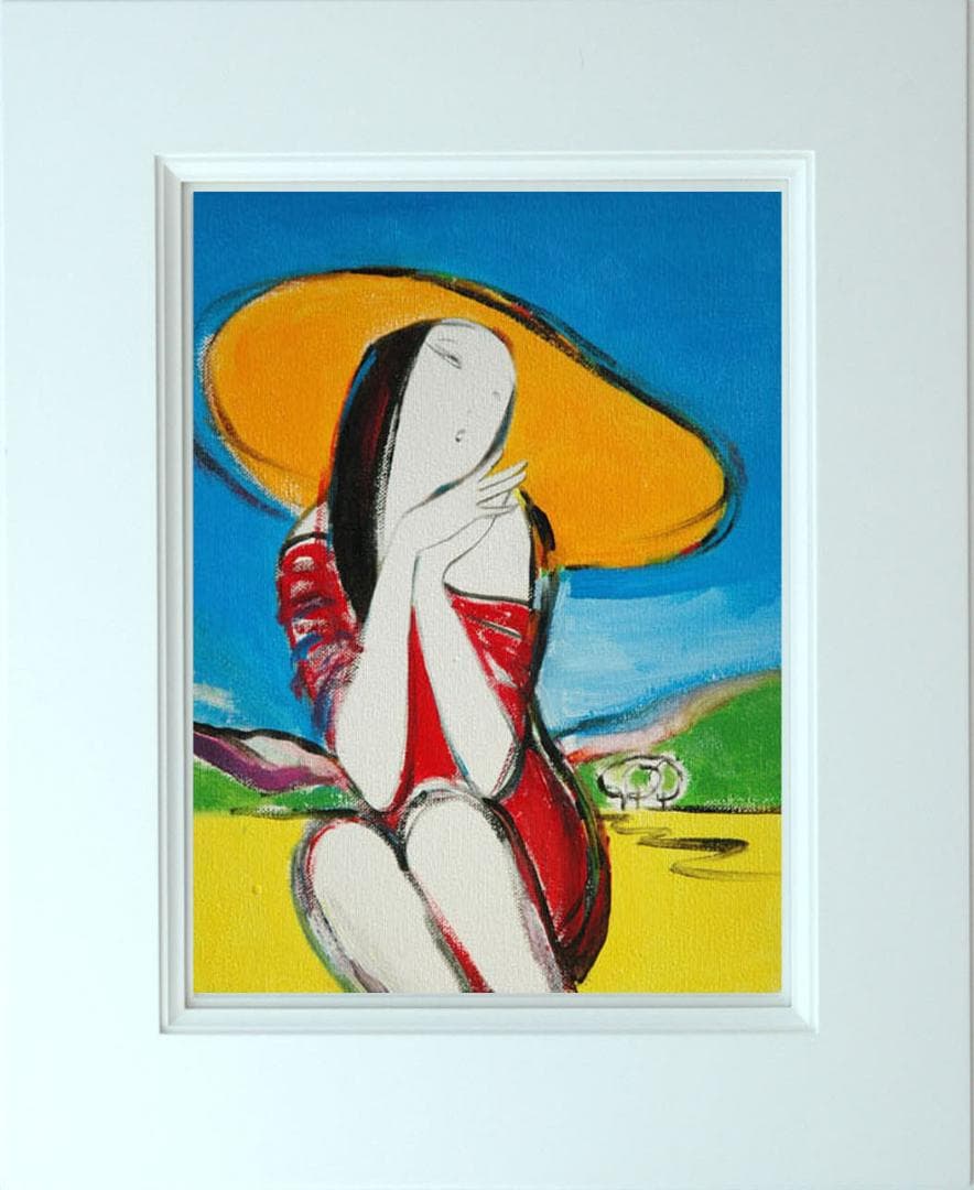 油絵 菅家令子 絵 絵画インテリア額付(青緑＋金色の枠)F3-010511 女性