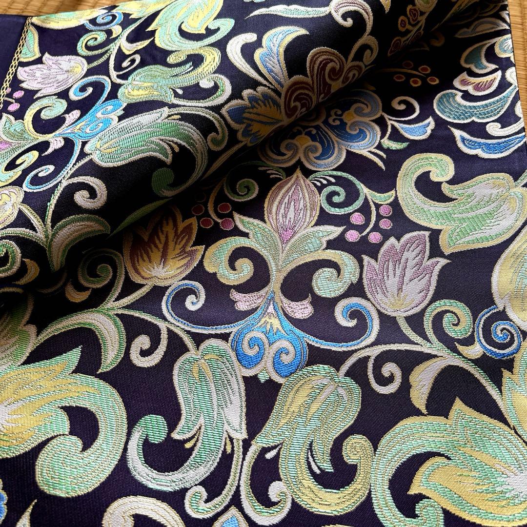 西陣織袋帯未仕立品（株）大光　 濃紫地大柄唐花蔓文　新品 芯入仕立代込み