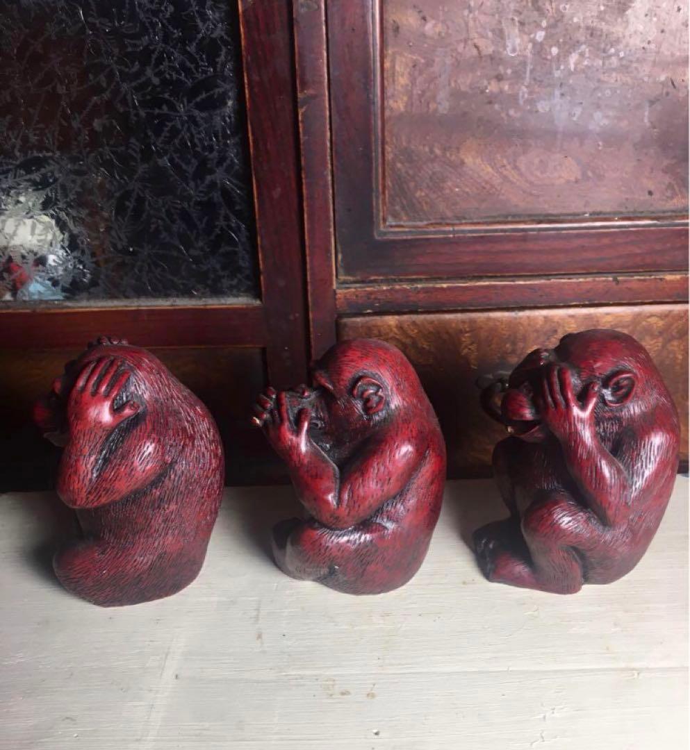 ②★ 赤寿山石 ★ 見ざる　言わざる　聞かざる★ 三猿★骨董品★三匹★お着物★