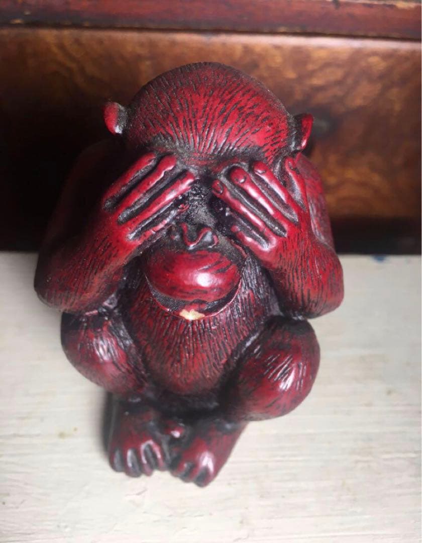 ②★ 赤寿山石 ★ 見ざる　言わざる　聞かざる★ 三猿★骨董品★三匹★お着物★