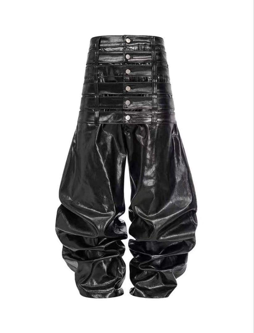 REBEL WAVE 多重 ウエスト サルエル エナメル パンツ 黒