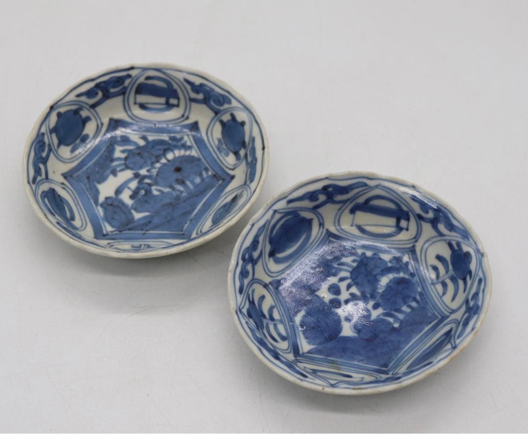 中国　明時代　染付小皿2点　芙蓉手　送料込み0605