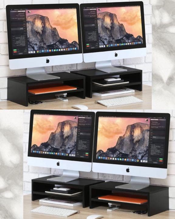 2台セット＆スタイリッシュでお洒落❣2段式で大収納♪❤天然木製モニターラック