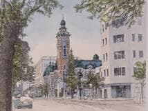 【真作】版画　織田義郎　リトグラフ　横浜開港記念会館（ジャックの塔）　Y173