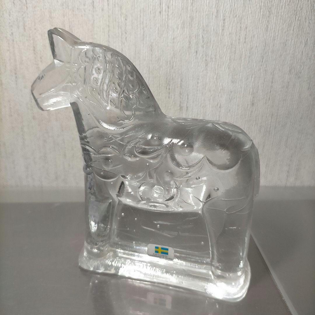 ひなすけ スウェーデン製 クリアガラス馬のオブジェ