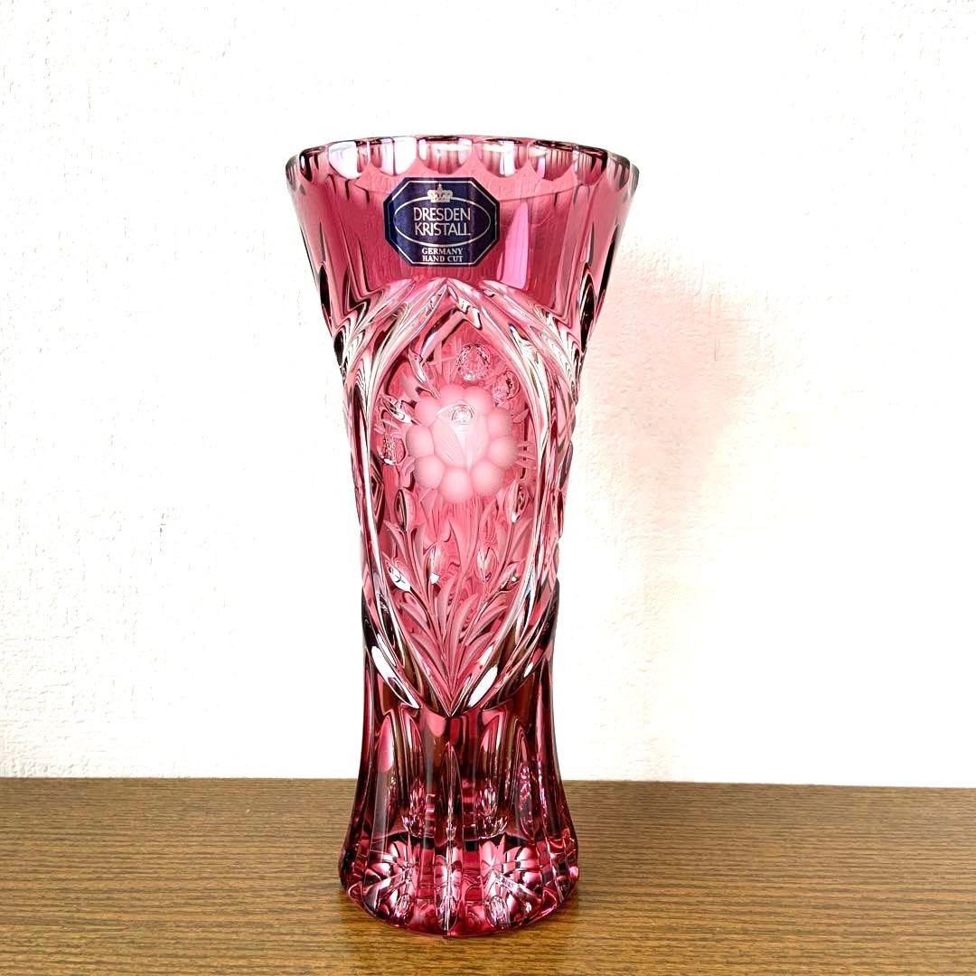 新品 ドイツ製 ドレスデン クリスタル ガラス 切子 花瓶 フラワーベース