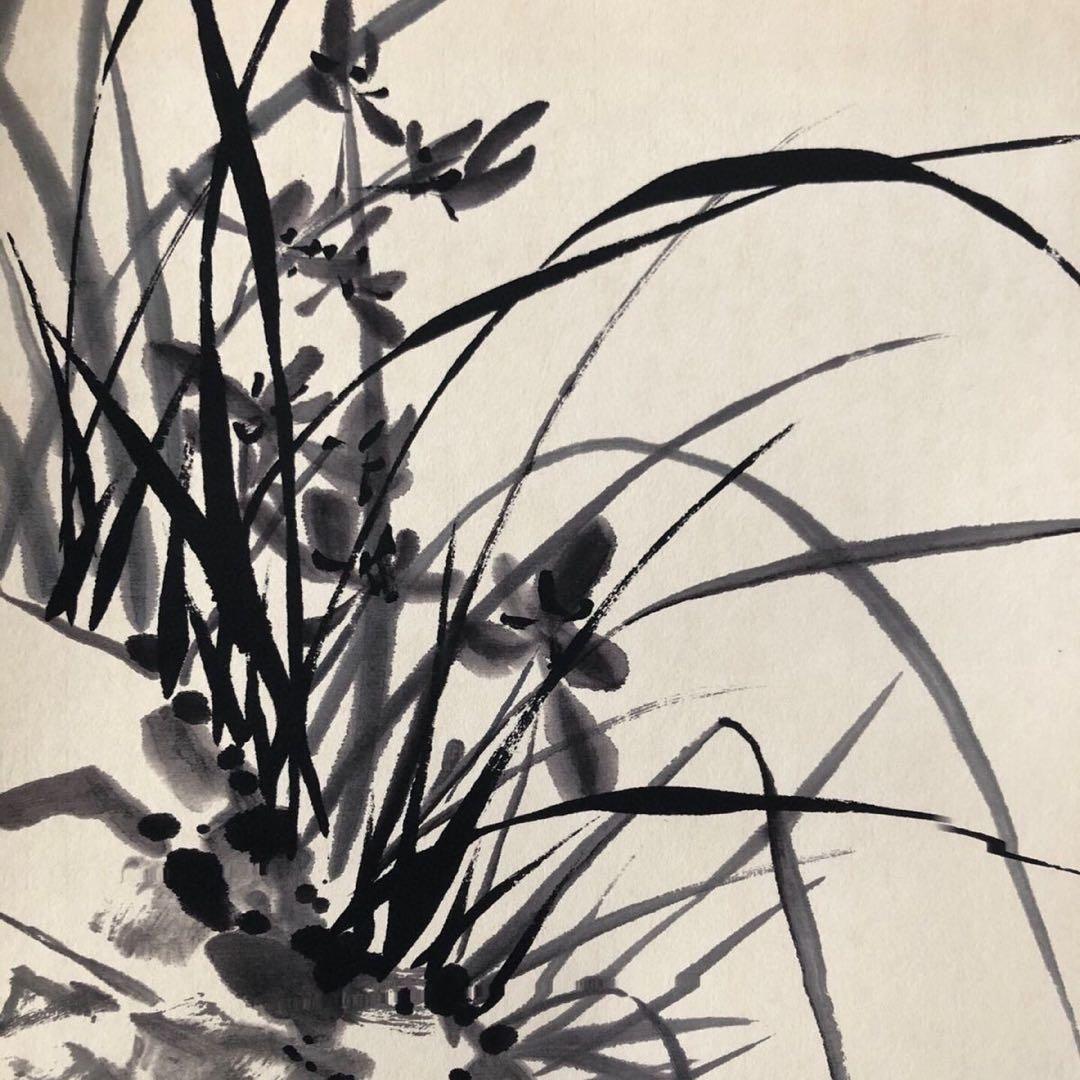 【啓功・四条屏】「梅蘭竹菊」掛軸セット　表装済み／163×38cm