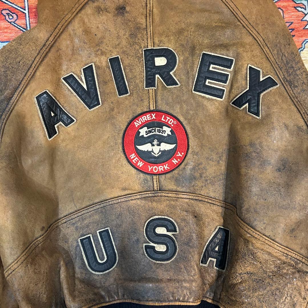 90s AVIREX アヴィレックス オールレザースタジャン ブラウン S