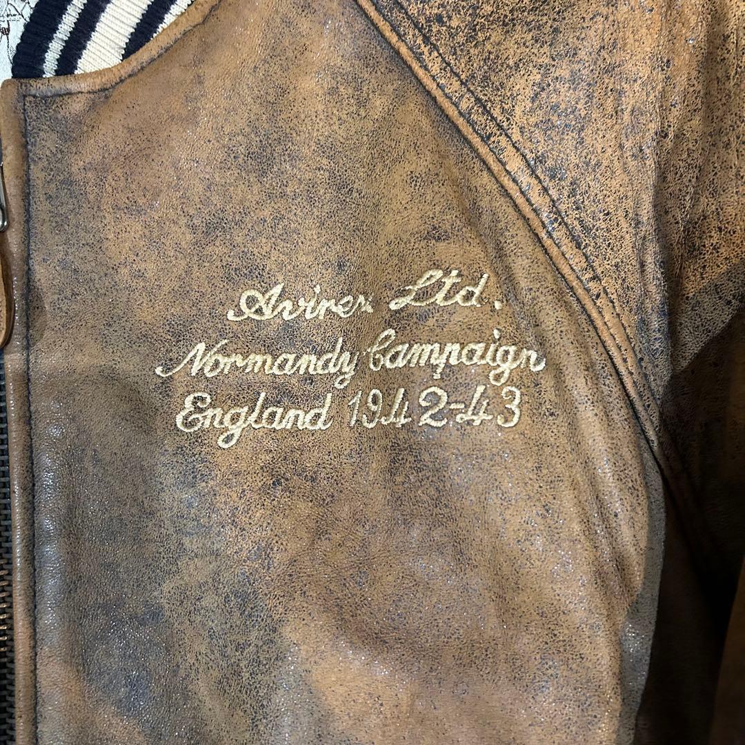 90s AVIREX アヴィレックス オールレザースタジャン ブラウン S