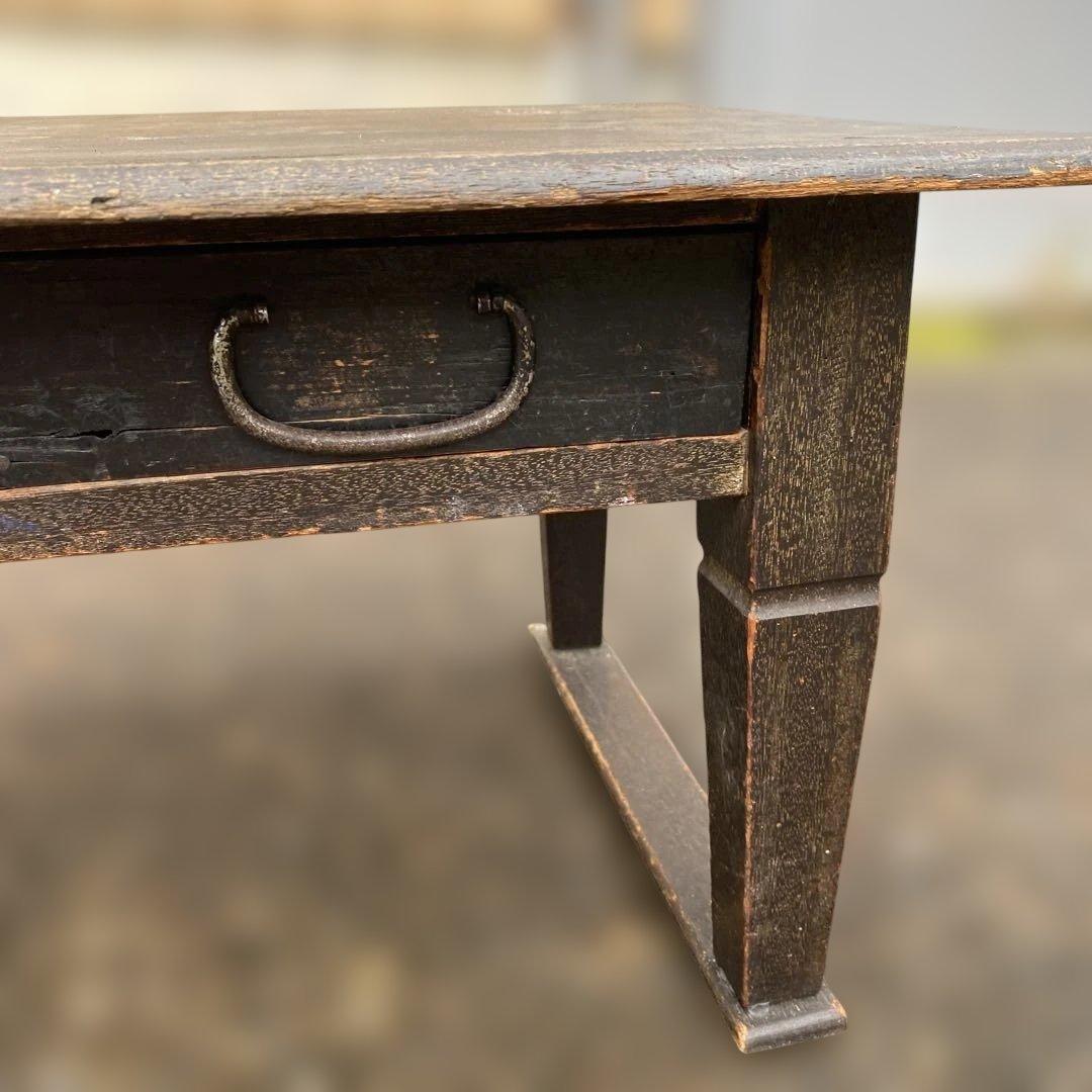 木製文机 引き出し付き ダークブラウン　昭和レトロ　古民具