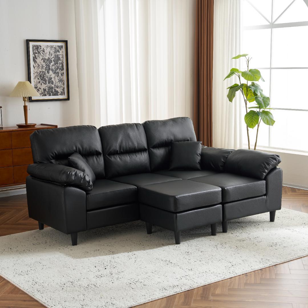 超人気！ ソファーセット 2-5人掛け クッション付き 肘付き Black