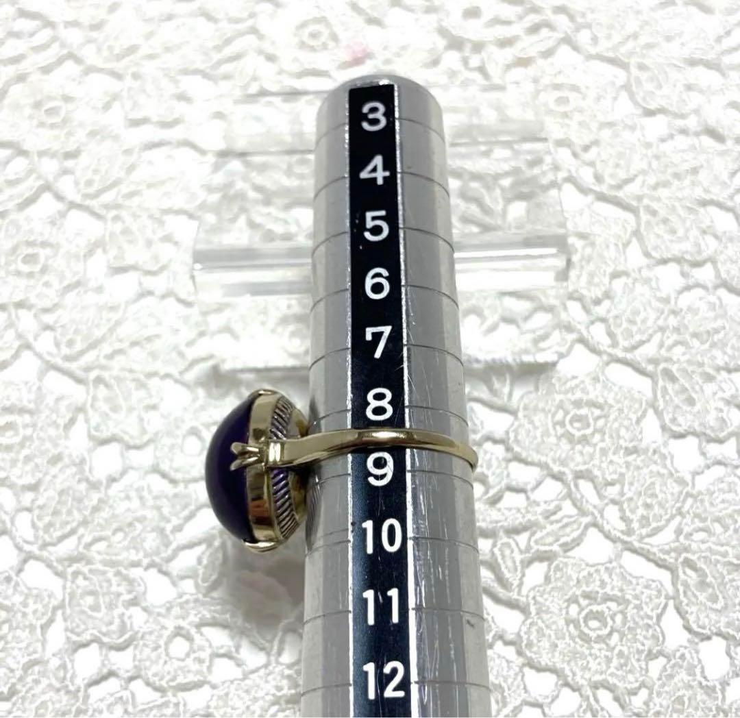 k14WG アメジストカボション リング 千本透かし レトロ