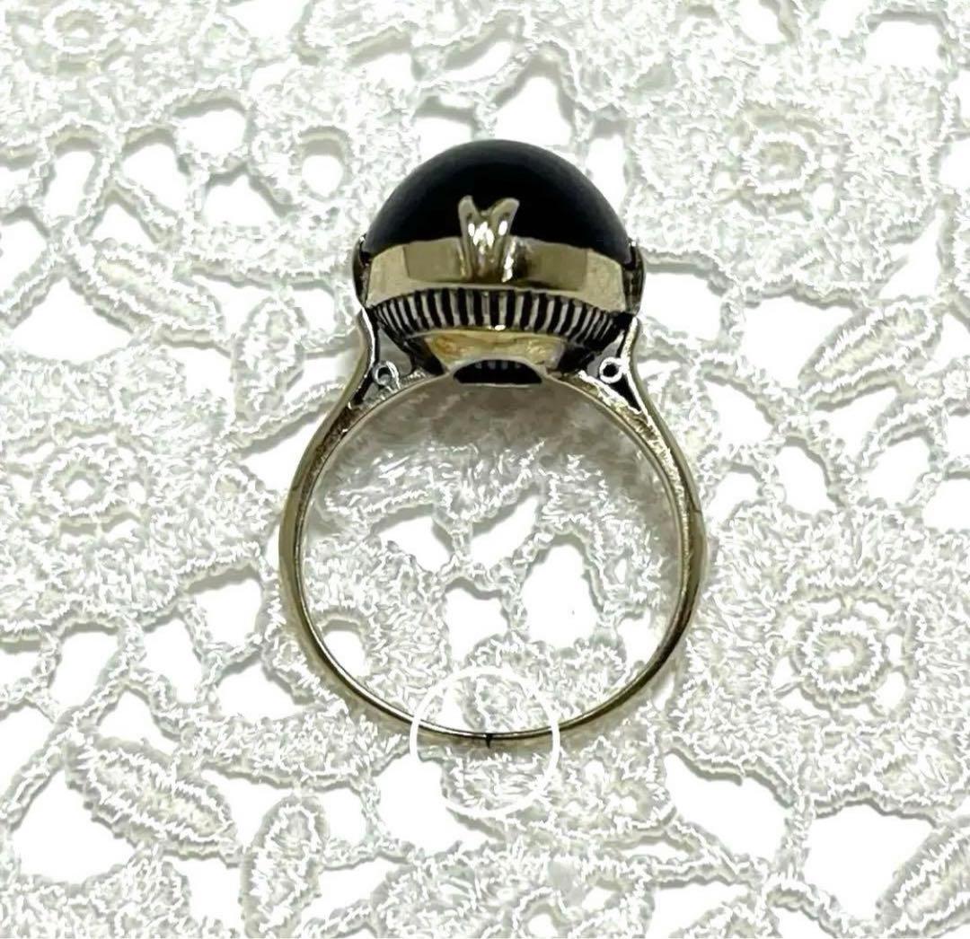 k14WG アメジストカボション リング 千本透かし レトロ