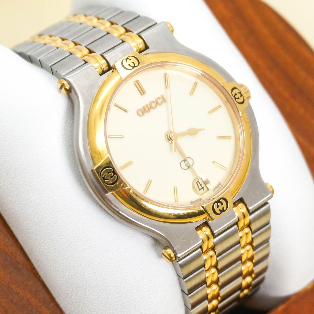 稼働 GUCCI 腕時計 9000M デイト ボーイズ アイボリー 2841