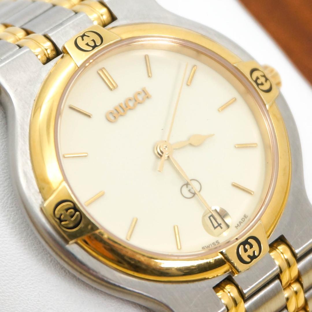 稼働 GUCCI 腕時計 9000M デイト ボーイズ アイボリー 2841