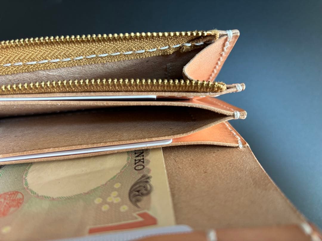 サドルレザー　トラッカーウォレット　三層　真鍮　レザークラフト