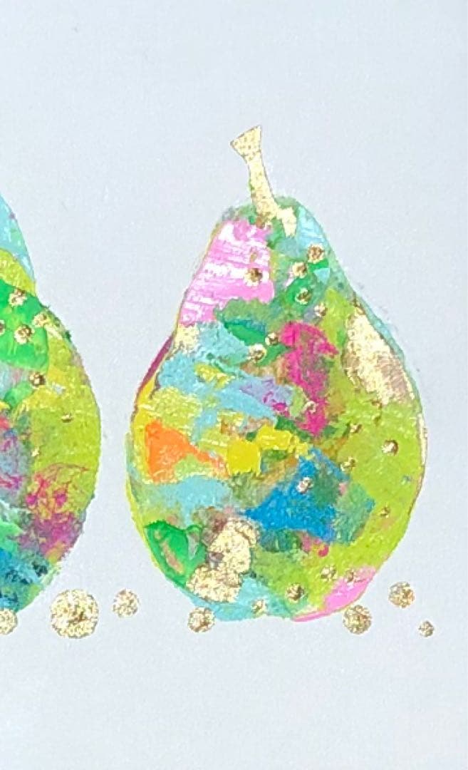 絵画　油絵　原画　一点物　北欧　フルーツ　洋梨　イエロー　グリーン　SM